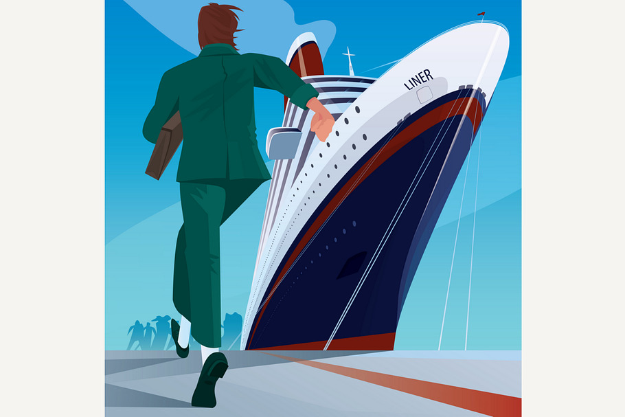 Man at the dock running to the ship in Illustrations - product preview 8