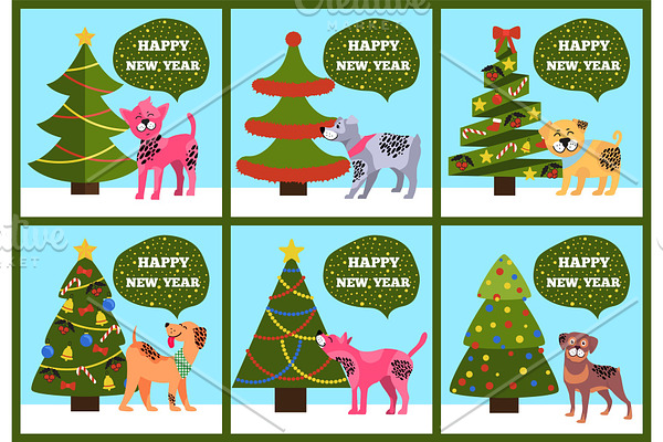 Greeting Cards on Green Merry wish Puppy Tree Set