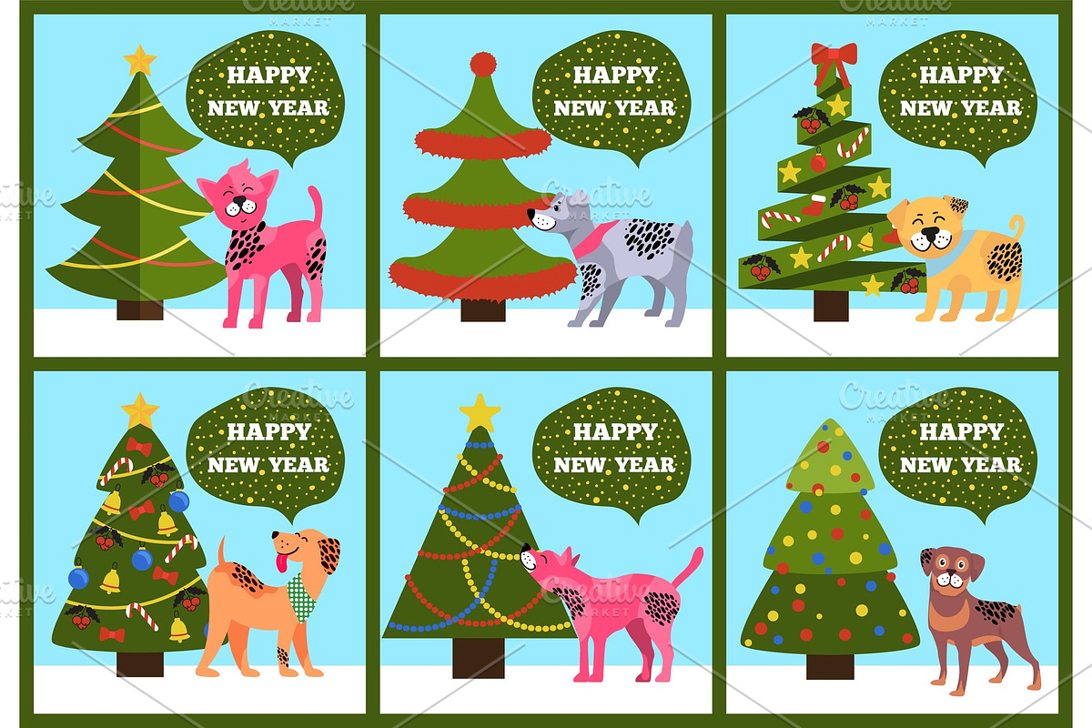 Greeting Cards on Green Merry wish Puppy Tree Set in Objects - product preview 8