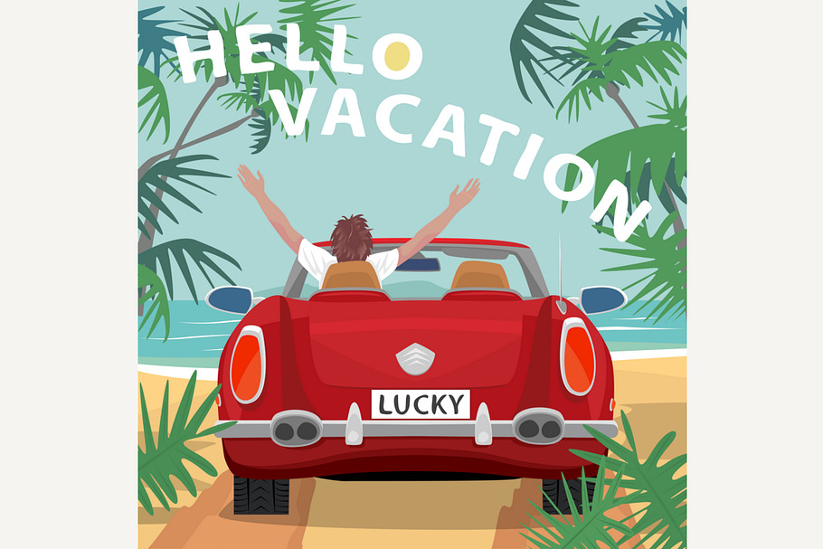 Man in car on beach near ocean in Illustrations - product preview 8