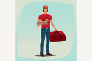 Man holding pizza and courier bag