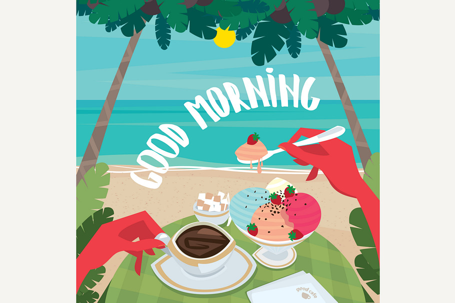 Man having breakfast on the beach in Illustrations - product preview 8
