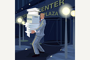 Man carry documents at night