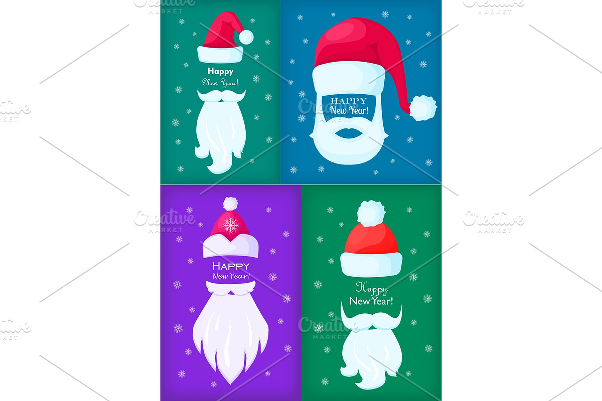 Happy New Year Santa Claus Caps and White Beards. in Objects - product preview 8