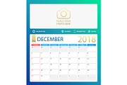 DECEMBER 2018, illustration vector calendar or desk planner, weeks start on Sunday