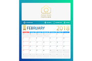 FEBRUARY 2018, illustration vector calendar or desk planner, weeks start on Sunday
