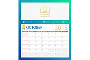 OCTOBER 2018, illustration vector calendar or desk planner, weeks start on Sunday