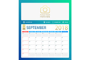 SEPTEMBER 2018, illustration vector calendar or desk planner, weeks start on Sunday