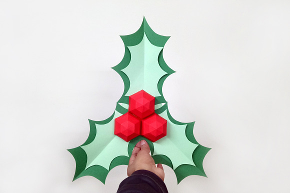 DIY Christmas Holly - 3d papercraft in Templates - product preview 2