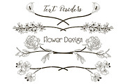 Vector Black Floral Text Dividers. Flower Design Elements