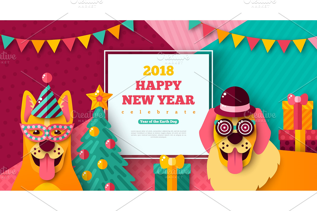 2018 Happy New year carnival with cheerful dogs in Illustrations - product preview 8