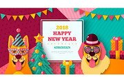 2018 Happy New year carnival with cheerful dogs