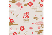 Traditional asian patterns, oriental flowers and clouds