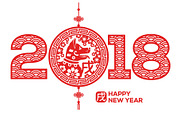 Chinese New Year greeting card, emblem with dog