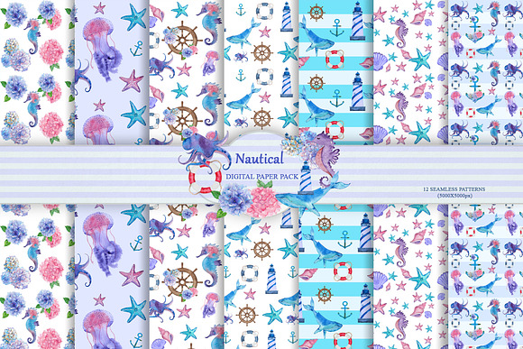 Watercolor nautical set in Illustrations - product preview 5