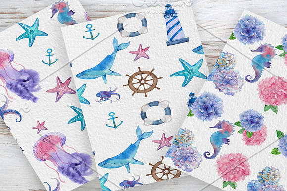 Watercolor nautical set in Illustrations - product preview 6