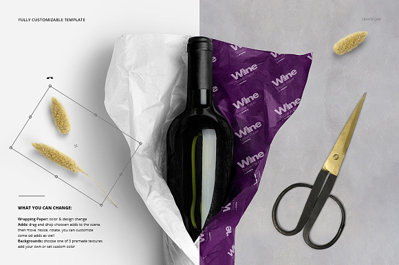 Wrapping Paper Wine Bottle Mockup in Product Mockups - product preview 5