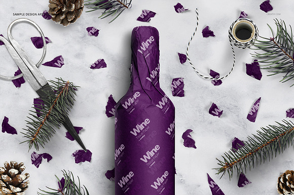 Wrapping Paper Wine Bottle Mockup in Product Mockups - product preview 10