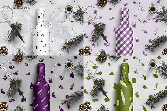 Wrapping Paper Wine Bottle Mockup in Product Mockups - product preview 23