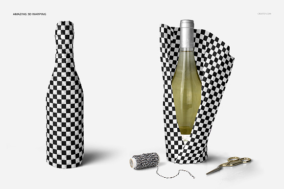 Wrapping Paper Wine Bottle Mockup in Product Mockups - product preview 24