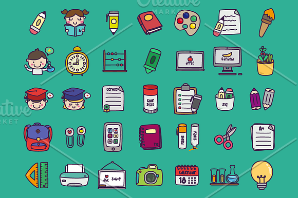 35 school icons in Kawaii Emoticons - product preview 1