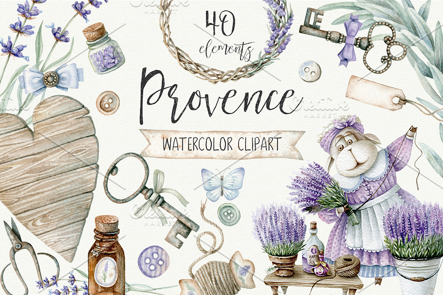 Watercolor provence set in Graphics - product preview 8