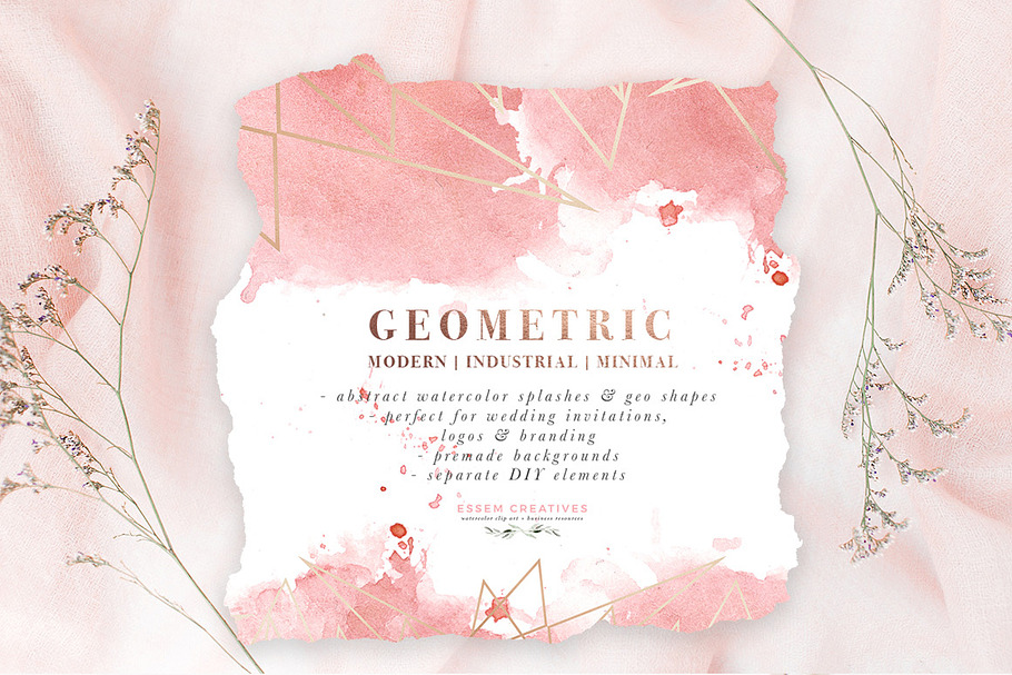 Rose Gold Geometric Watercolor in Illustrations - product preview 8