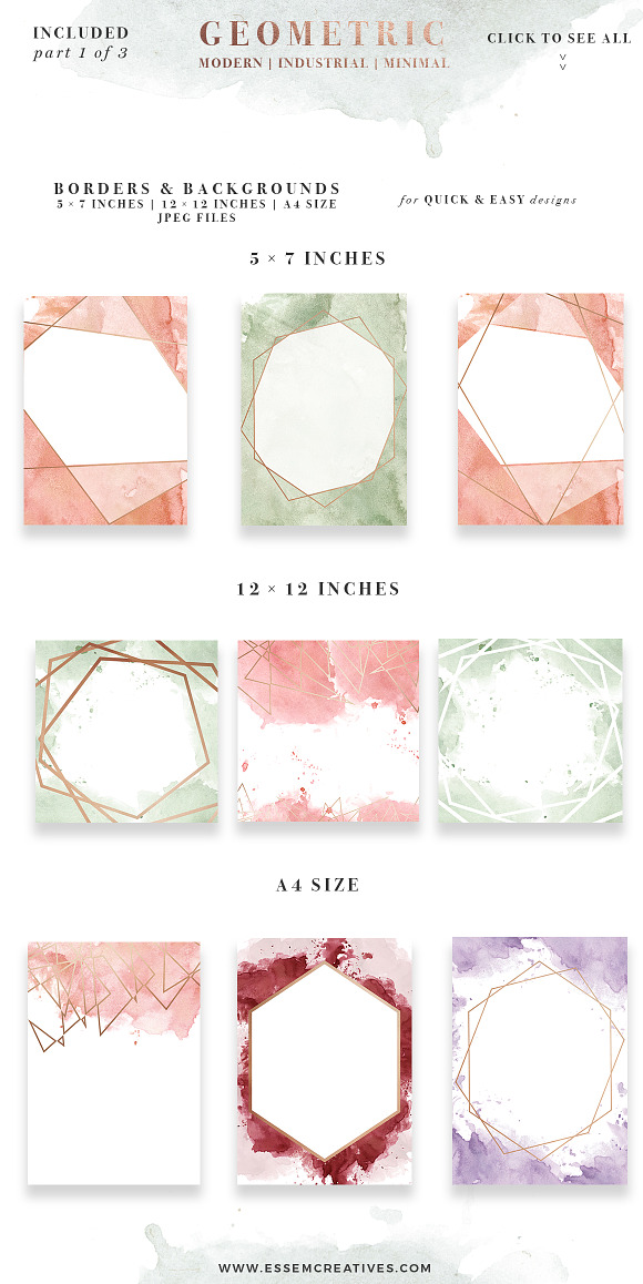 Rose Gold Geometric Watercolor in Illustrations - product preview 3