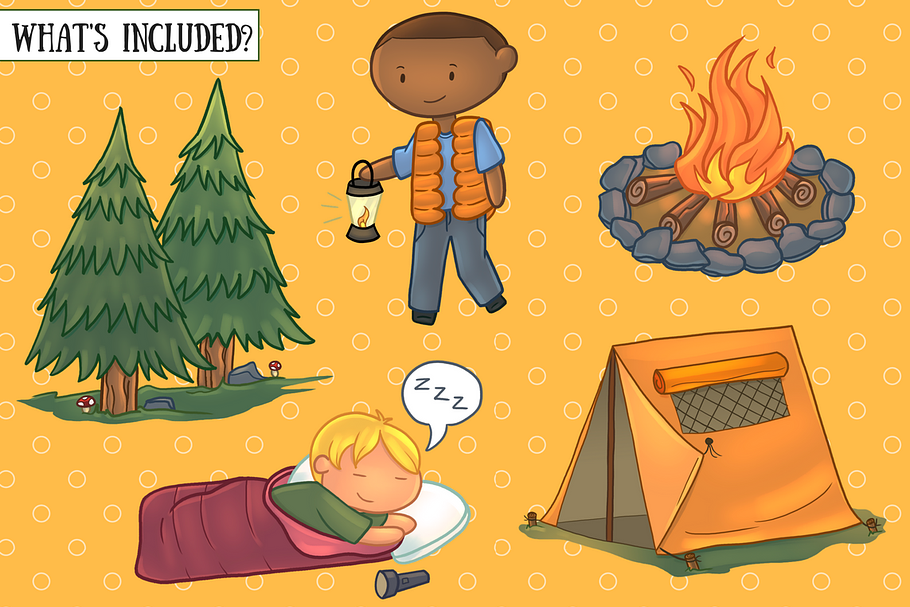 Cute Kids Camping Clip Art in Illustrations - product preview 8