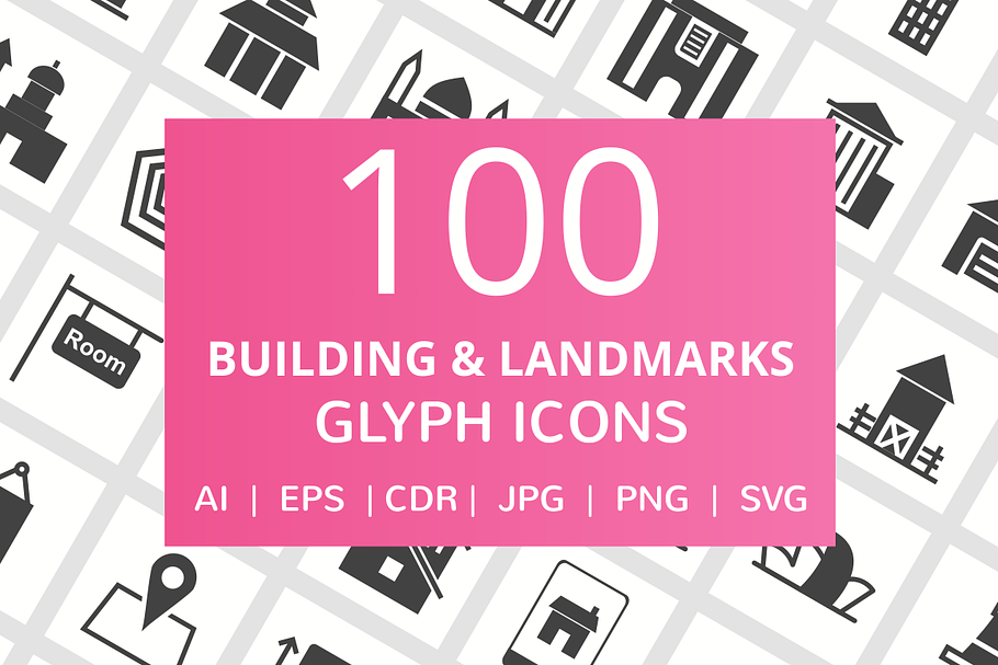 100 Building & Landmarks Glyph Icons