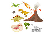 Age of dinosaurs banner with prehistoric predators t-rex, tyrannosaurus, pterodactyl,