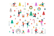 New Year Pattern of People and Holiday Symbols