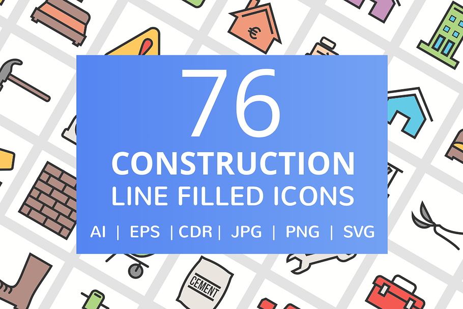 76 Construction Filled Line Icons