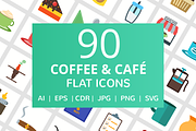 90 Coffee & Cafe Flat Icons