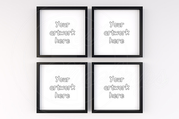 Set of four square frame mockup wall