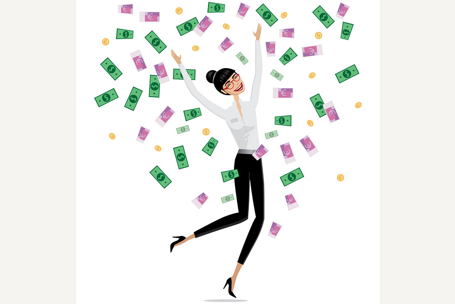 Money falling on business woman