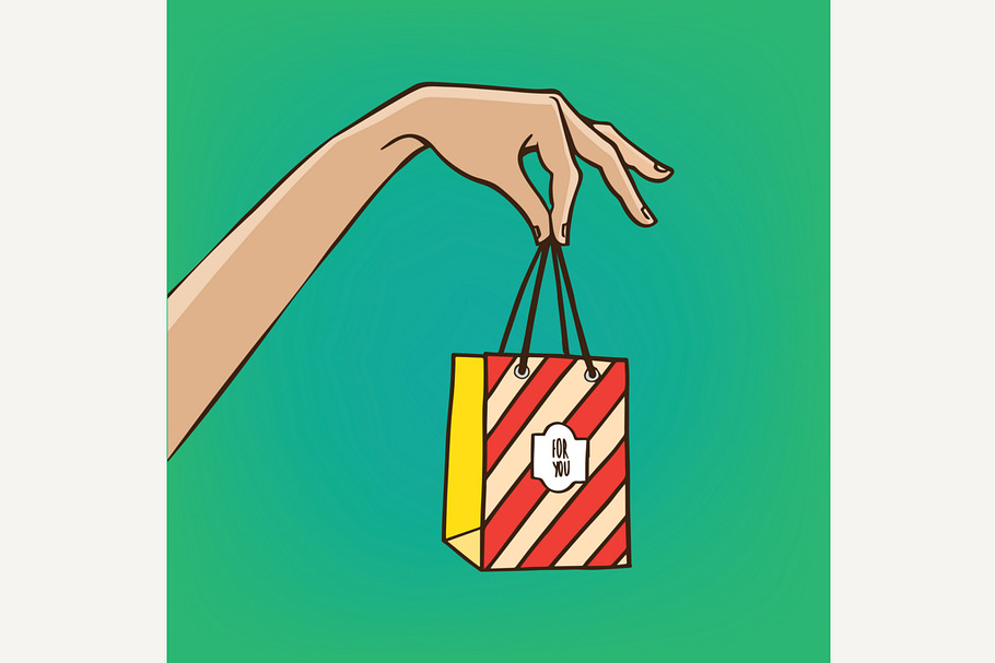 Outstretched hand with gift bag