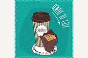 Paper cup of coffee with muffin