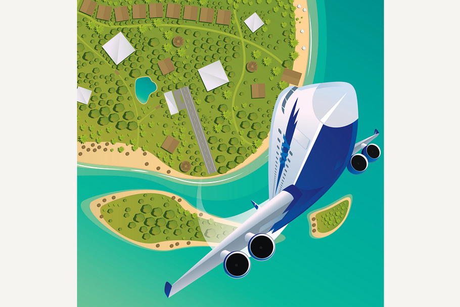 Plane takes off upwards from island in Illustrations - product preview 8