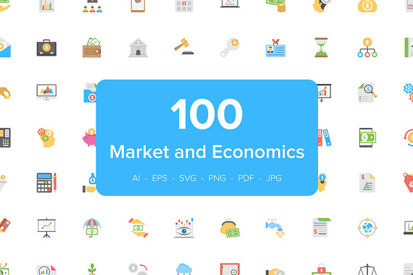 100 Flat Market and Economics Icons 