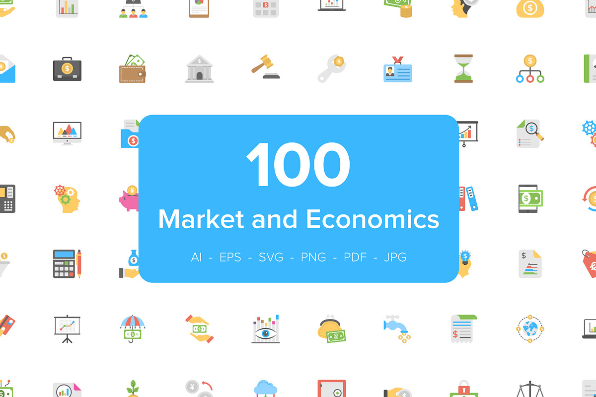 100 Flat Market and Economics Icons  in Graphics - product preview 8