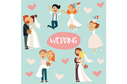 Funny cartoon wedding couple, bride and groom