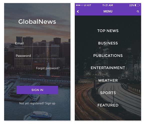 GlobalNews - News & Media PSD APP in UI Kits and Libraries - product preview 2