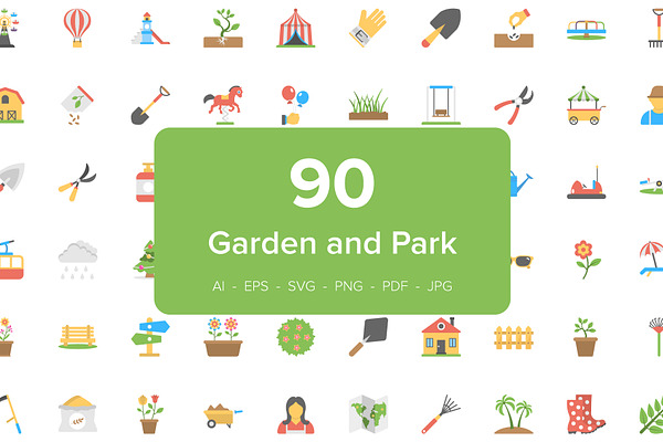 90 Garden and Park Flat Icons Set