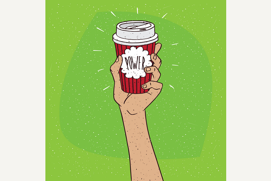 Power on paper cup of coffee in Illustrations - product preview 8