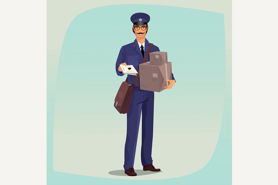 Postman in front face with parcels in Illustrations - product preview 8