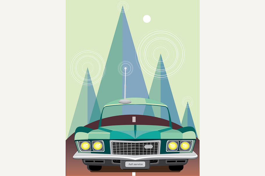 Retro car in mountains in Illustrations - product preview 8