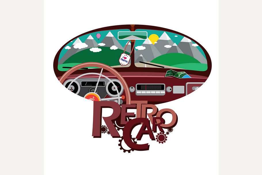 Retro car in front mirror in Illustrations - product preview 8