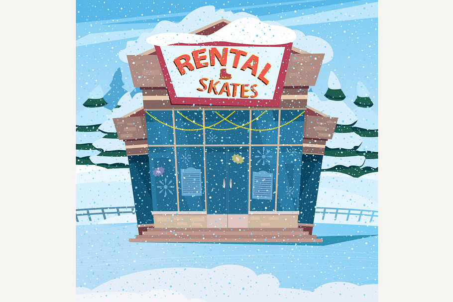 House with a sign rental skates in Illustrations - product preview 8