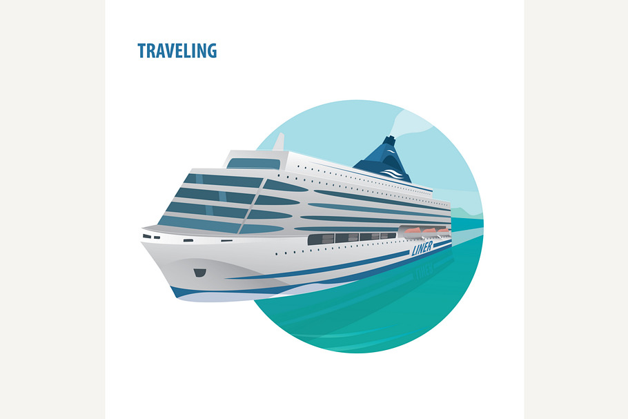 Round emblem with cruise ship in Illustrations - product preview 8